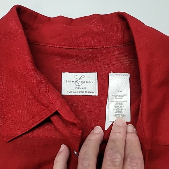 Emma James Women's Size 14 Linen Rayon Blend 3/4 Sleeve Blouse Shacket W Pockets - Picture 11 of 13